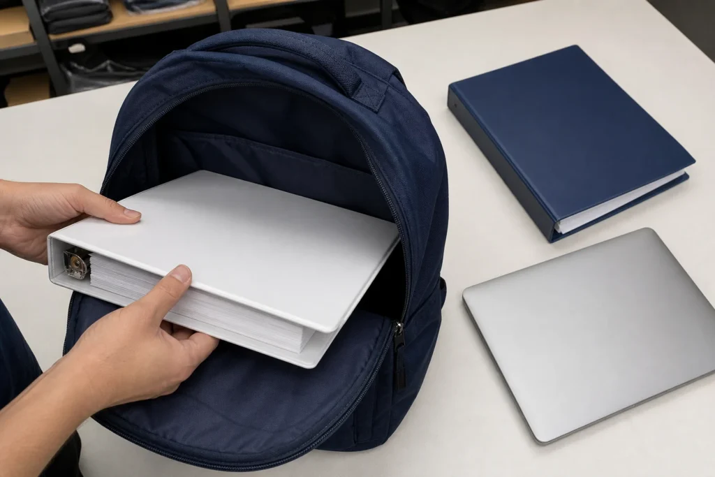 The outside dimensions may look correct while a narrow zipper opening still makes the backpack difficult to load. Editorial illustration; not an actual customer order or formal test.