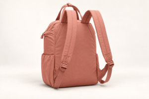 Rear view of custom compact nylon daypack showing shoulder straps