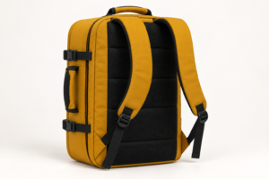Rear view of custom large travel backpack showing shoulder straps