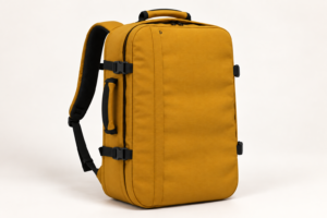 Side view of custom large travel backpack showing practical bag depth