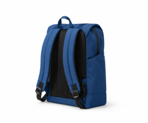 Rear view of custom nylon daily backpack showing padded adjustable shoulder straps