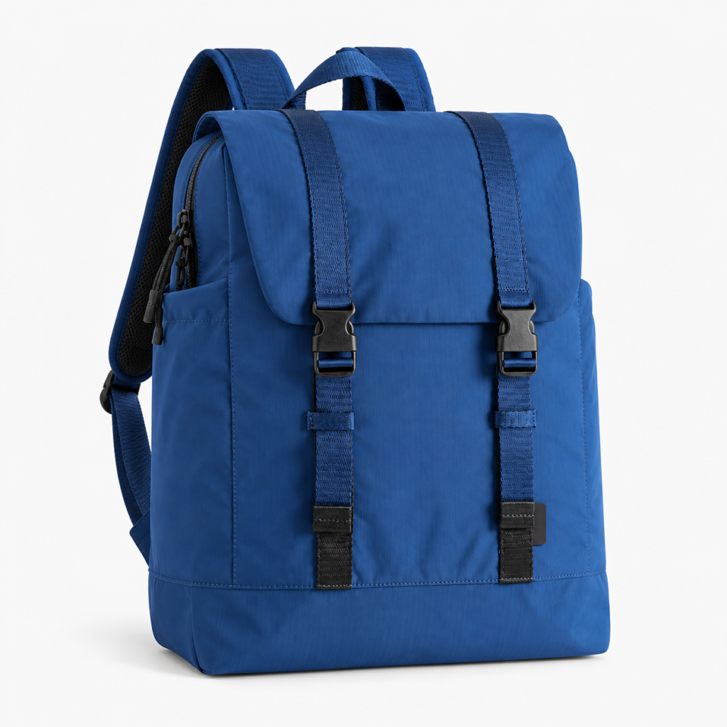 Custom nylon daily backpack with dual buckle flap for OEM bag programs