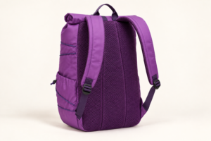 Rear view of custom practical outdoor daypack showing shoulder straps