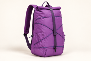 Side view of custom practical outdoor daypack showing bag depth
