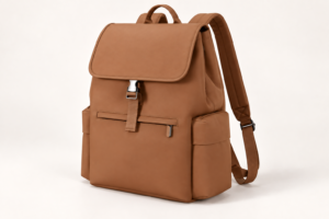 Side view of custom practical PU Leather flap commuter backpack