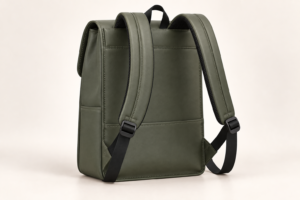Rear view of custom practical PU Leather laptop backpack showing shoulder straps