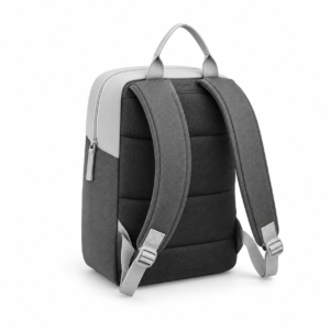 Rear view of custom recycled laptop backpack showing padded shoulder straps