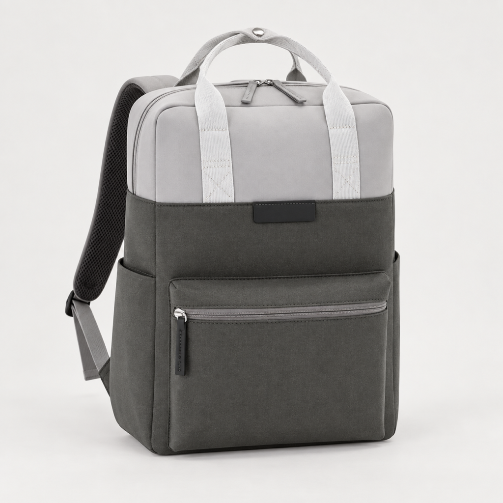 Custom recycled laptop backpack with contrasting front pocket for OEM manufacturing