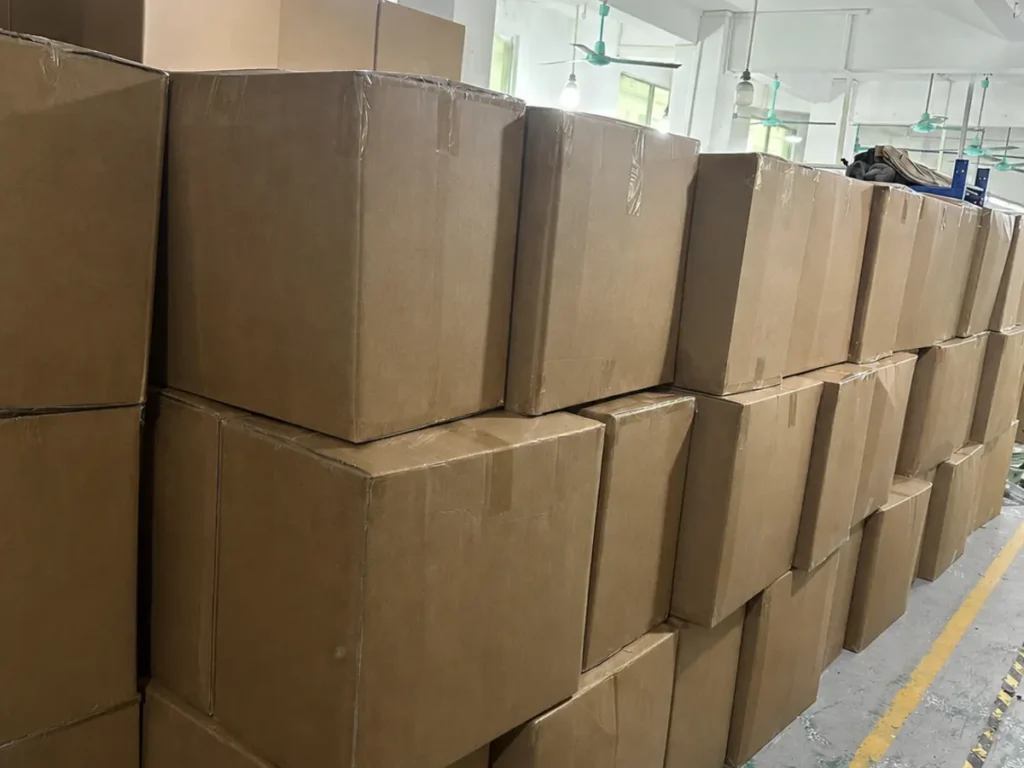 Export cartons prepared for a custom shoulder bag order