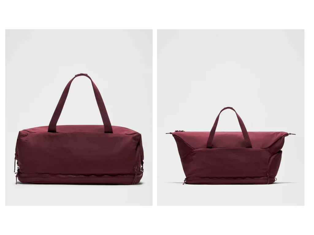 Duffel bag shoe compartment showing how internal structure uses dimension space