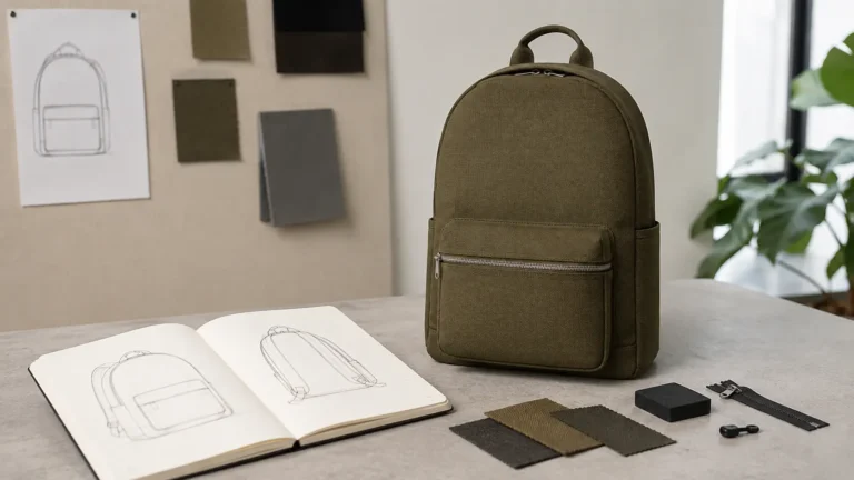 How to design a backpack for manufacturing with sketch, material samples and physical backpack prototype