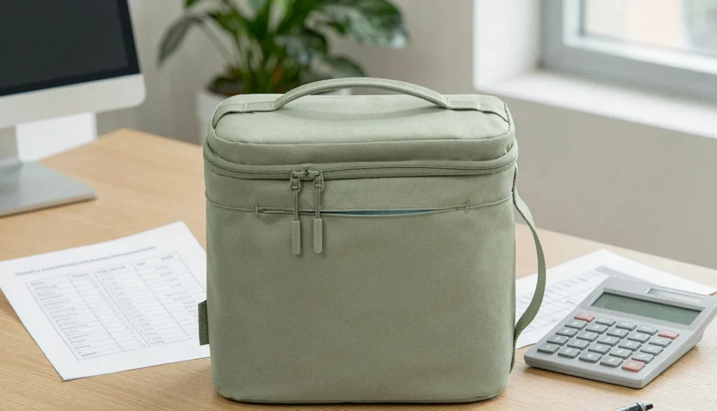 Cooler bag beside two quotation sheets, comparing quotes line by line
