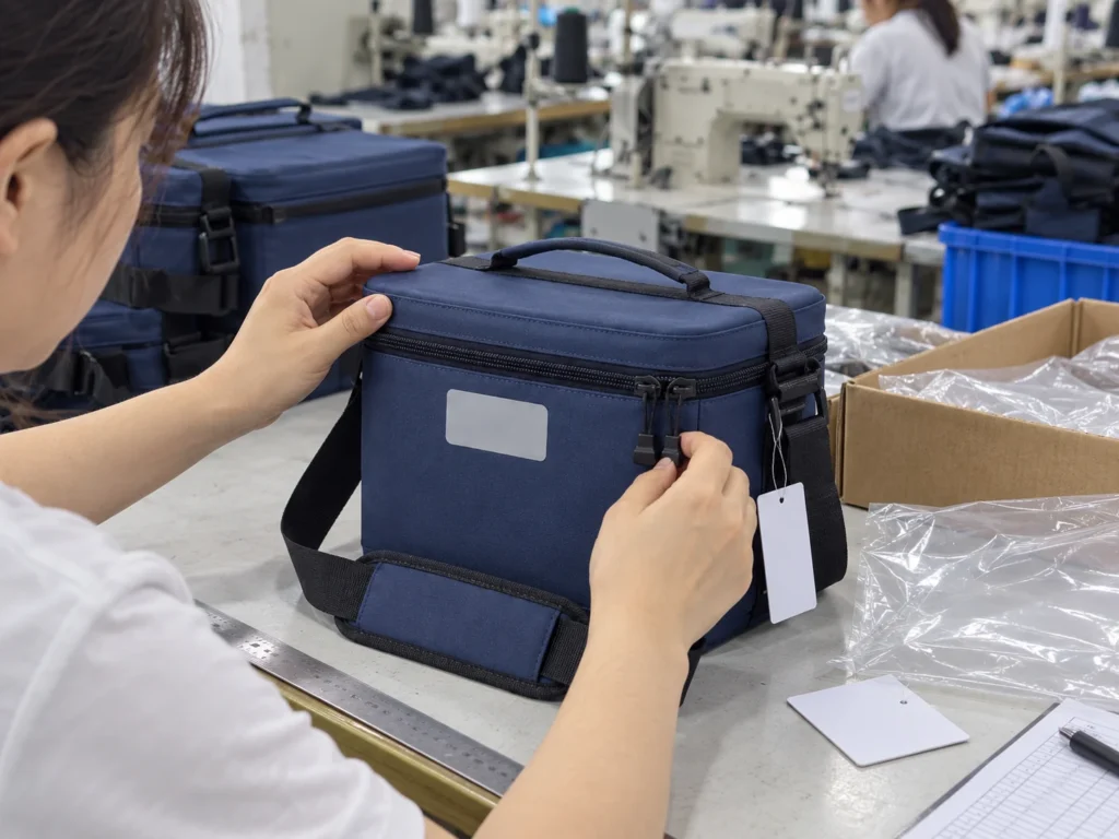 Promotional cooler bag sample inspection before bulk production