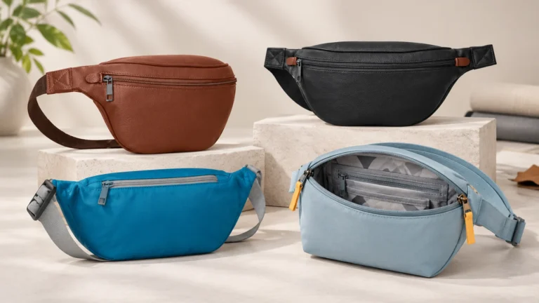 Different types of crossbody bags including waist bags, sling bags and organized travel crossbody styles